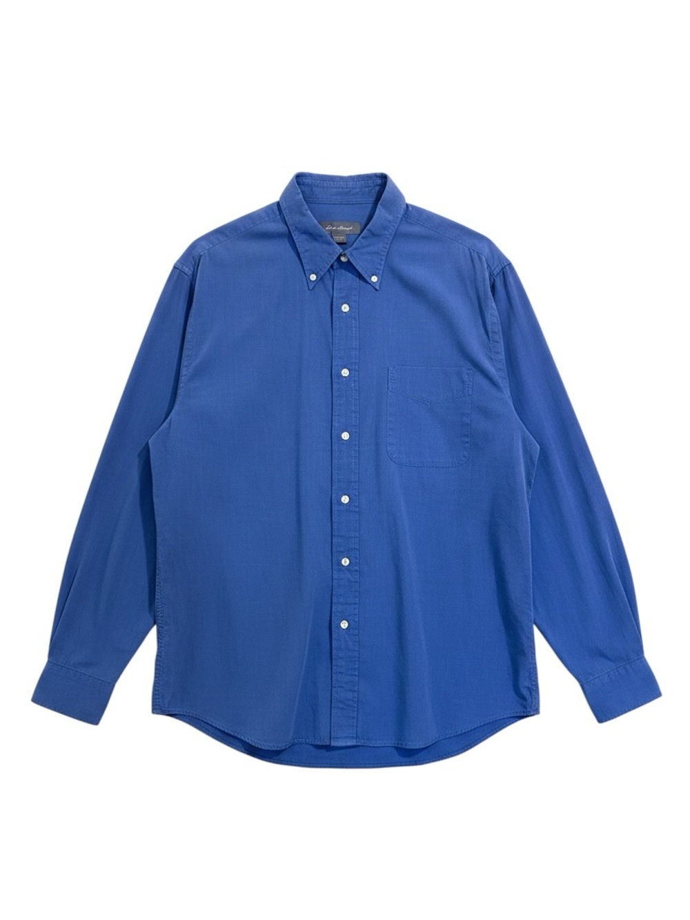 Eddie Bauer Men's Solid Blue Cotton Long Sleeve Casual Button-Down Shirt preppy